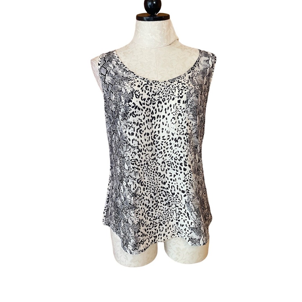 Joie Animal Print Sleeveless Racerback Black & White 100% Silk Tank Small‎